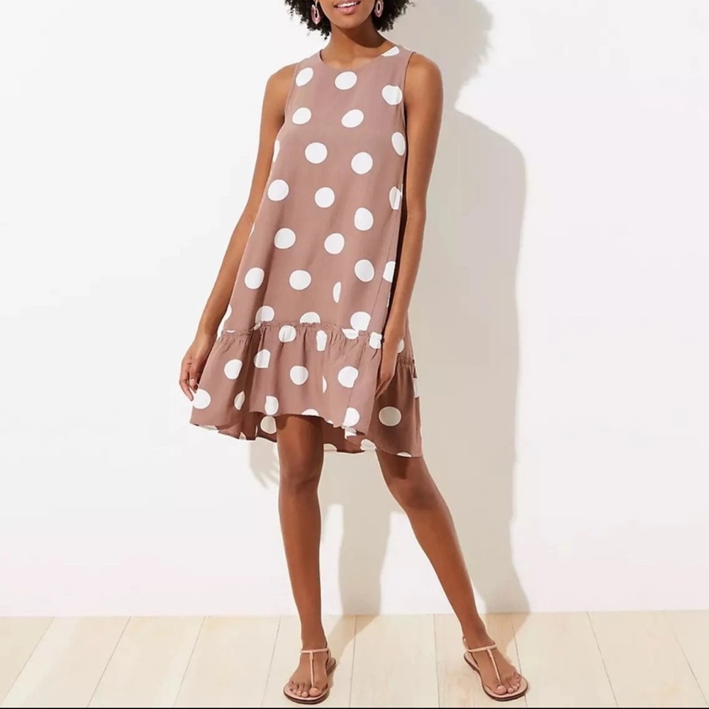 LOFT Brown and White Polka Dot Mini Dress